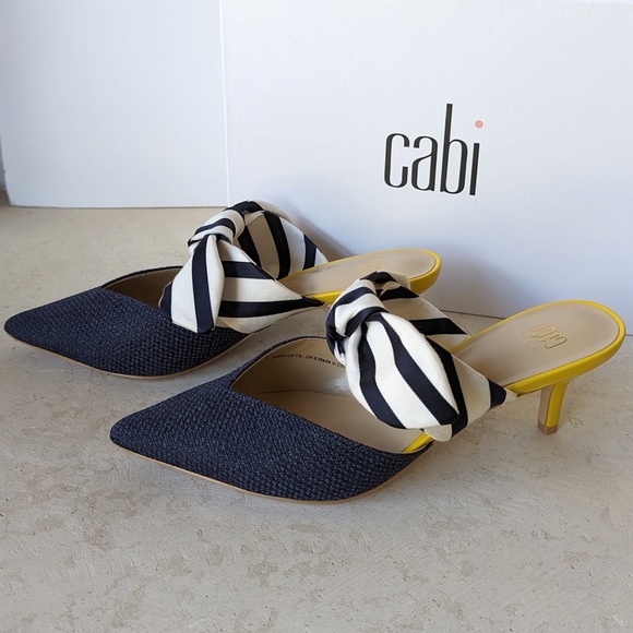 Cabi Yellow Blue Kitten Heel Mule Style Shoes Size 7 - 7.5 Cabi Style 6022 - Picture 2 of 9